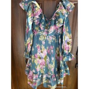 ASOS DESIGN Curve off-the-shoulder mini dress with ruffles and floral print | 16